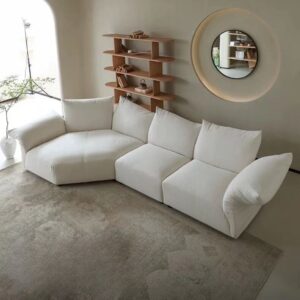 White Chenille Sectional With Chaise