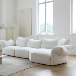 White Chenille Sectional With Chaise