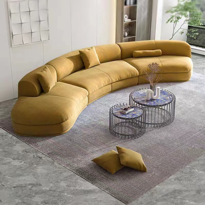 Yellow Velvet Curved Modular Lounge with Open End (5)