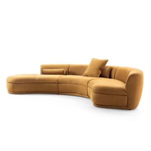 Yellow Velvet Curved Modular Lounge with Open End