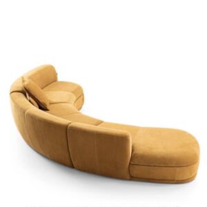 Yellow Velvet Curved Modular Lounge with Open End