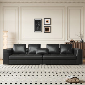 Vintage Black Genuine Leather Couch