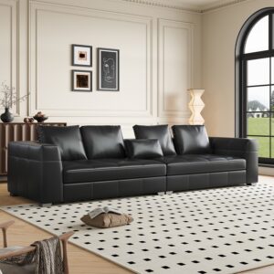 Vintage Black Genuine Leather Couch