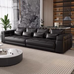 Vintage Black Genuine Leather Couch