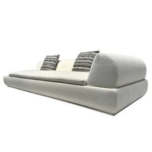 White Boucle Couch with Marble-Top End Table