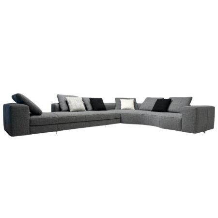 Large Grey Fabric L-Shaped Corner Sectional Lounge Sofa