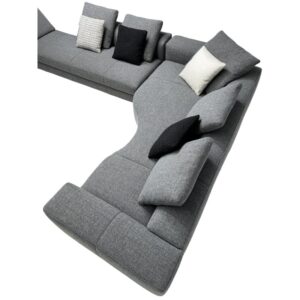 Large Grey Fabric L-Shaped Corner Sectional Lounge Sofa