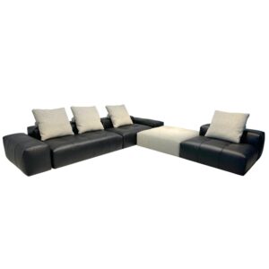 Black Genuine Leather L-Shaped Modular Sofa