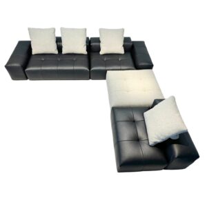 Black Genuine Leather L-Shaped Modular Sofa